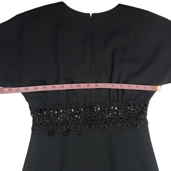 Vintage Black Maxi Dress Size 6 Embroidered Sheer Cut-Out Waist Front Slit 80s - Picture 14 of 16